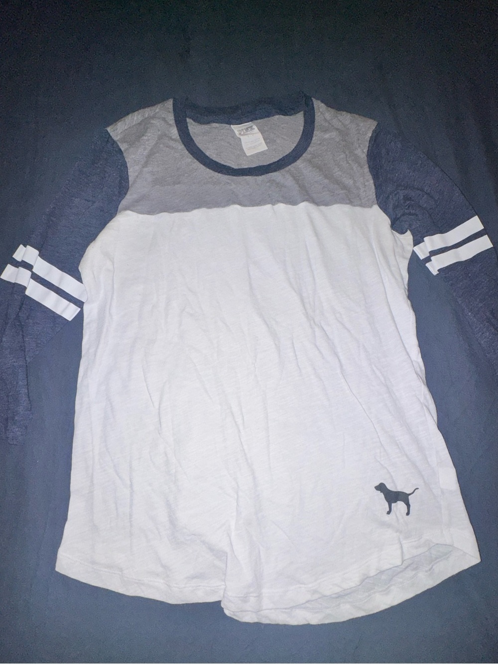 PINK Victoria's Secret Girls' Navy and White Striped Sleeve Crew